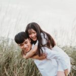couple, asian, piggyback
