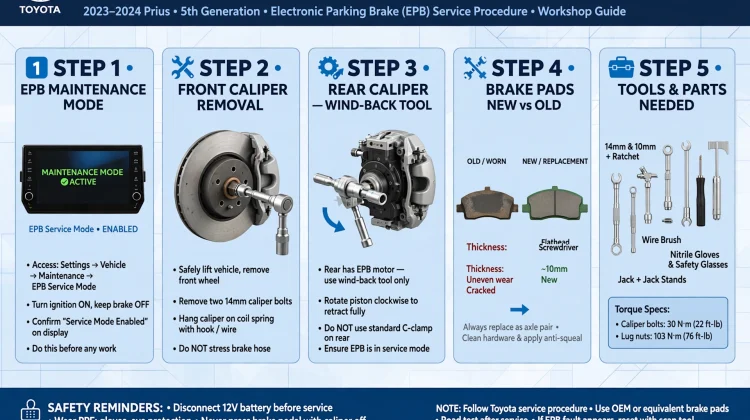 How to change/replace brake pads for 2023 Prius 5th Gen (MXWH60)?