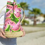 pink and green water melon-printed bag